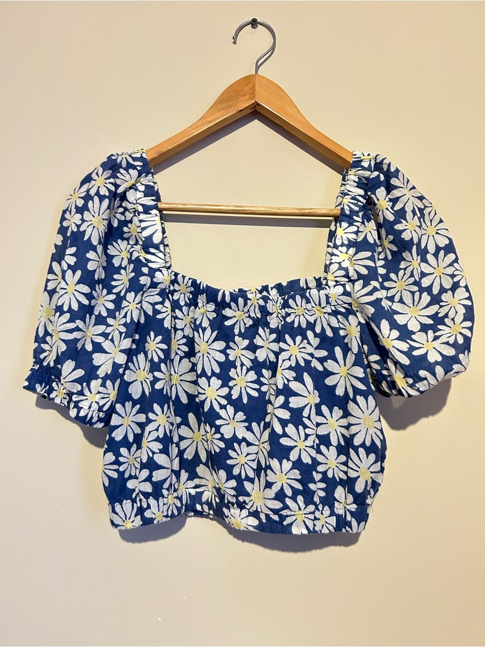 American Eagle Outfitters Cropped Daisy Top Puff Sleeve